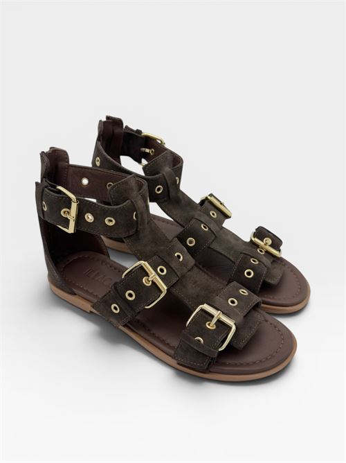 Sandali gladiatore marroni con fibbie da donna IL LACCIO | 1809SUEDE BROWN